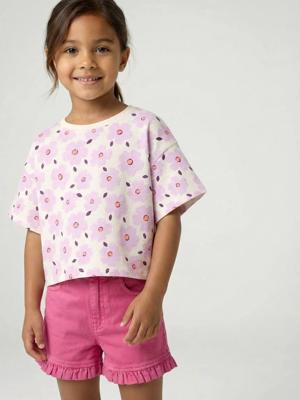 Cropped meisjesshirt met korte mouwen ecru