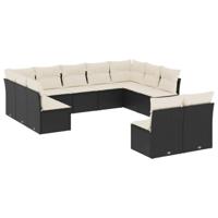 11-delige Loungeset met kussens poly rattan zwart - thumbnail