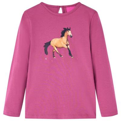 Kindershirt met lange mouwen paardenprint 92 frambooskleurig