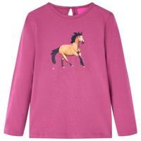 Kindershirt met lange mouwen paardenprint 92 frambooskleurig - thumbnail