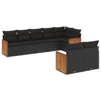 8-delige Loungeset met kussens poly rattan zwart - thumbnail