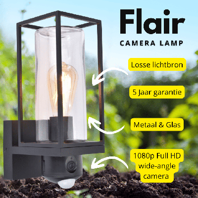 Lutec WandlampFlair zwart met camera - 5288811012