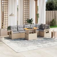 7-delige Loungeset met kussens poly rattan beige - thumbnail