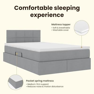 Opbergbed met LED met matras Lichtgrijs 120 x 190 cm Stof