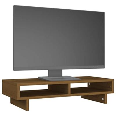VidaXL Monitorstandaard 60x27x14 cm massief grenenhout honingbruin