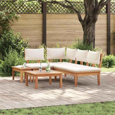 Tuinbankset met kussen met opslag 4 pcs Bruin en Crème