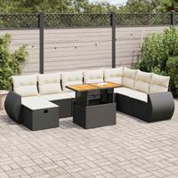 9-delige Loungeset met kussens poly rattan acacia zwart - thumbnail