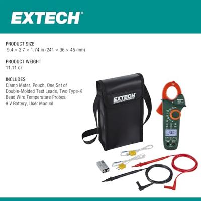 Extech Extech EX623A Stroomtang Digitaal IR-thermometer CAT III 600 V Weergave (counts): 6000