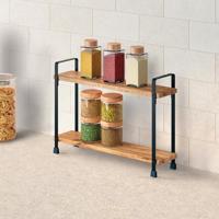 Metaltex York Lava Kruidenrek 2 Etages 8x34x23 cm Acacia Hout/Zwart Metaal - thumbnail