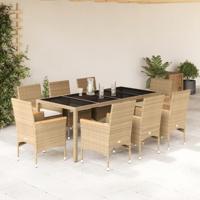 9-delige Tuinset met kussens poly rattan en glas beige - thumbnail
