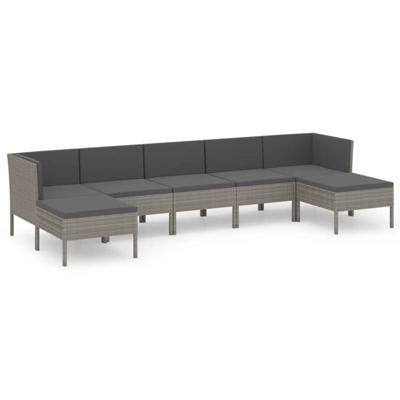 7-delige Loungeset met kussens poly rattan grijs