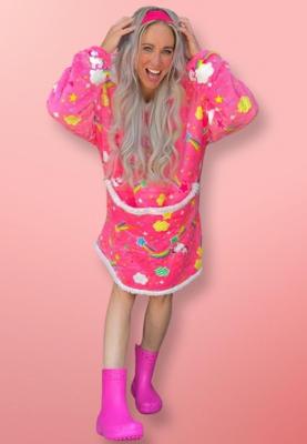 Draagbare deken met capuchon & mouwen - unicorn roze