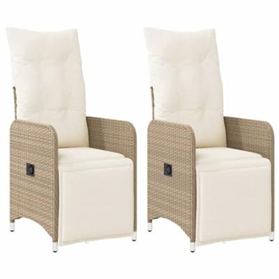 Tuinstoelen 2 st verstelbaar met kussens poly rattan beige Tuinstoelen 2 st verstelbaar met kussens poly rattan beige