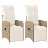 Tuinstoelen 2 st verstelbaar met kussens poly rattan beige - thumbnail