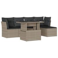 6-delige Loungeset met kussens poly rattan lichtgrijs - thumbnail