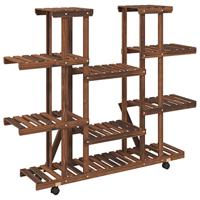 VidaXL Plantenstandaard met wielen 110x25x115 cm massief vurenhout - thumbnail