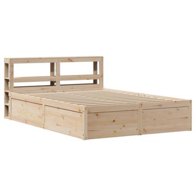 Bedframe met hoofdbord massief grenenhout wit 140x200 cm - thumbnail