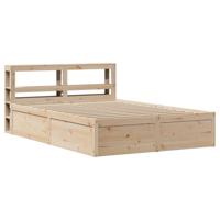 Bedframe met hoofdbord massief grenenhout wit 140x200 cm - thumbnail
