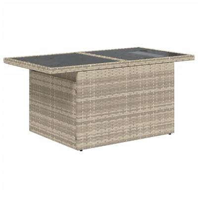 Tuintafel met glazen blad 100x55x73 cm poly rattan lichtgrijs - thumbnail