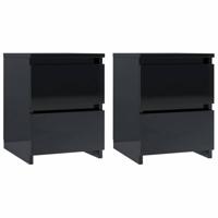 vidaXL Nachtkastjes 2 st 30x30x40 cm bewerkt hout hoogglans zwart - thumbnail