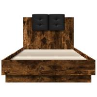 Bedframe met hoofdeinde bewerkt hout gerookt eiken 90x200 cm - thumbnail