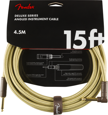 Fender Deluxe Cables instrumentkabel 4.5m geel tweed recht+haaks