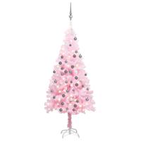 VidaXL Kunstkerstboom met verlichting en kerstballen 180 cm pvc roze - thumbnail