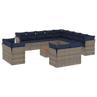 14-delige Loungeset met kussens poly rattan grijs