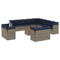 14-delige Loungeset met kussens poly rattan grijs - thumbnail