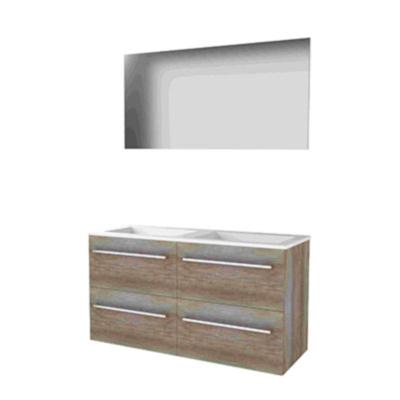 Basic-Line Basic 46 Badkamermeubelset - 120 x 46 cm - Met Grepen - 4 Lades - Acryl Wastafel - Zonder Kraangat - Spiegel - Scotch Oak