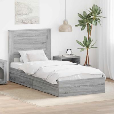 Bedframe met lade Grijs Sonoma 90 x 200 cm Bewerkt hout