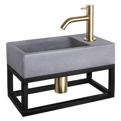Differnz Force fonteinset beton donkergrijs kraan gebogen mat goud 40 x 22 x 9 cm met handdoekrek