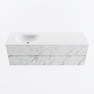 MONDIAZ VICA 150cm badmeubel onderkast Carrara 2 lades. Wastafel MOON links 1 kraangat, kleur Talc.