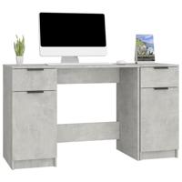 Bureau met bijzetkast bewerkt hout betongrijs - thumbnail