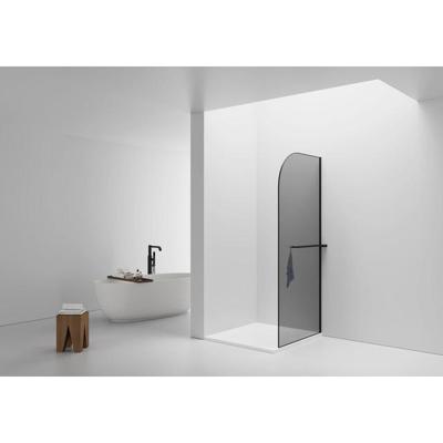 Aloni Douchewand - 100x200cm - afgeronde hoeken - rookglas - veiligheidsglas - 6mm - handdoekhouder - zwart mat DW-100MB