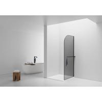 Aloni Douchewand - 100x200cm - afgeronde hoeken - rookglas - veiligheidsglas - 6mm - handdoekhouder - zwart mat DW-100MB - thumbnail