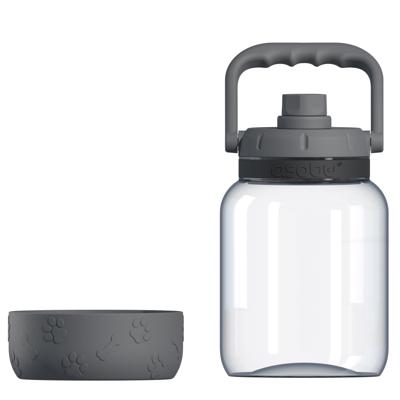 Asobu - The Barkley Dog Bowl – drinkfles van Tritan | lekvrij 1 liter met hondenkom grijs | ideaal voor wandelen, sport, fitness en wandelen