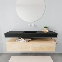 Aqua Splash Badkamermeubel AQS Ibiza 150 cm Washed Oak Twee Soft-Close Lades Solid Surface Wastafel Mat Zwart - Badmeubel Ibiza 150 cm Washed Oak Twee - thumbnail