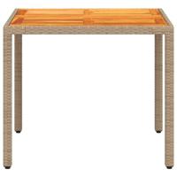 Tuintafel 90x90x75 cm poly rattan en acaciahout beige - thumbnail