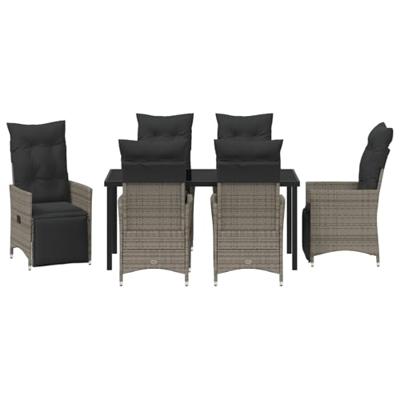 7-delige Tuin Eettafel Set met Kussens Grijs Poly Rattan