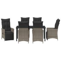 7-delige Tuin Eettafel Set met Kussens Grijs Poly Rattan - thumbnail