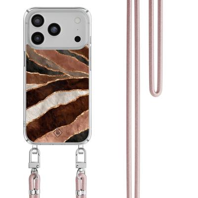 iPhone 17 Pro Max hoesje met rosegoud koord - Earth Agate