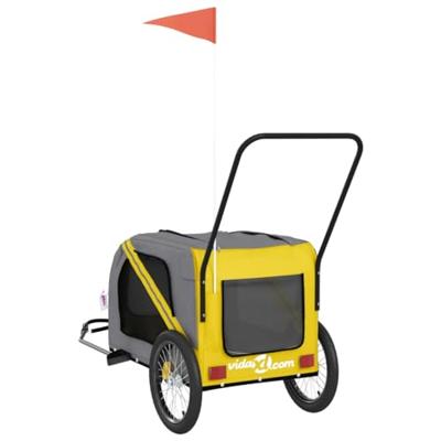 Hondenfietstrailer oxford stof en ijzer geel en grijs - thumbnail