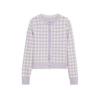 Mango geruit gebreid vest lila - thumbnail