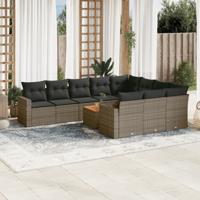 11-delige Loungeset met kussens poly rattan grijs - thumbnail