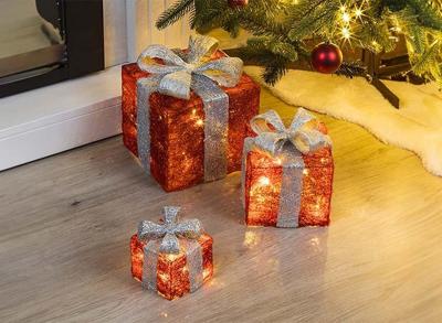 Hi Led Geschenkdoos - 3 Delig - 3 Maten - Rood Met Zilvergrijze Strik
