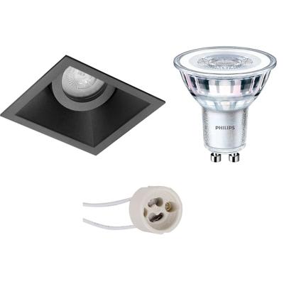 GU10 Inbouwspot Set - Mat Zwart - Inbouw Vierkant - Kantelbaar - Philips - CorePro 840 36D - Pragmi Zano Pro - 3.5W - Natuurlijk Wit 4000K - 93mm