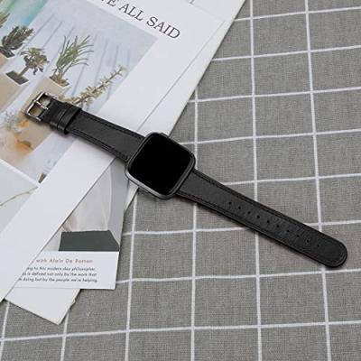 Fitbit Versa 3/4 & Sense 1/2 leren bandje - Zwart Fitbit Versa 3/4 & Sense 1/2 leren bandje - Zwart