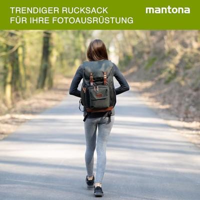 Mantona Luis Retro fotorugzak (met echt lederen applicaties, incl. regenhoes, flexibele indeling en laptopvak, geschikt voor 1x DSLR-camera, 3x lenzen en diverse fotoaccessoires) zwart