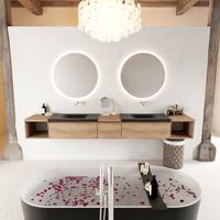 MONDIAZ BUKLA 280cm badmeubel met open module 40 L+R kleur Washed Oak met 3 lades. Wastafel CLOUD dubbel 0 kraangaten kleur Urban. - thumbnail